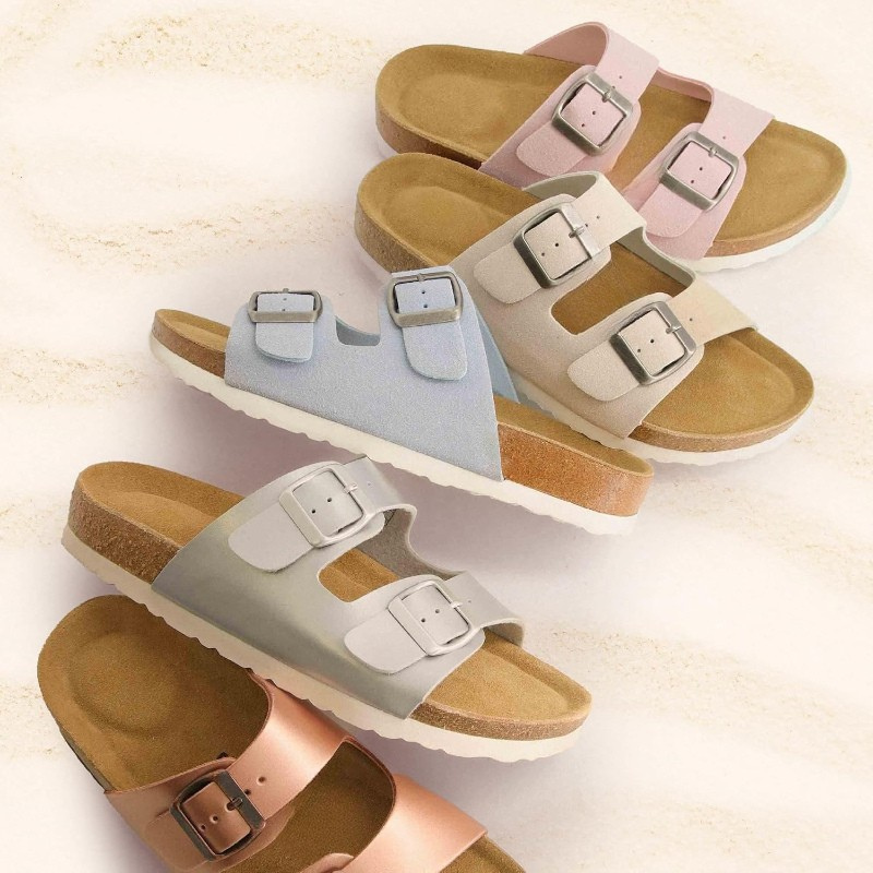 Double-Strap Adjustable Cork Footbed Sandals With EVA Outsole