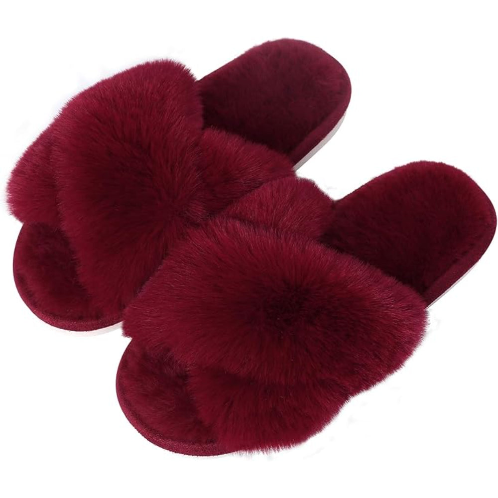 Fuzzy Cross Band House Slippers With Soft And Supportive For Indoor Wear