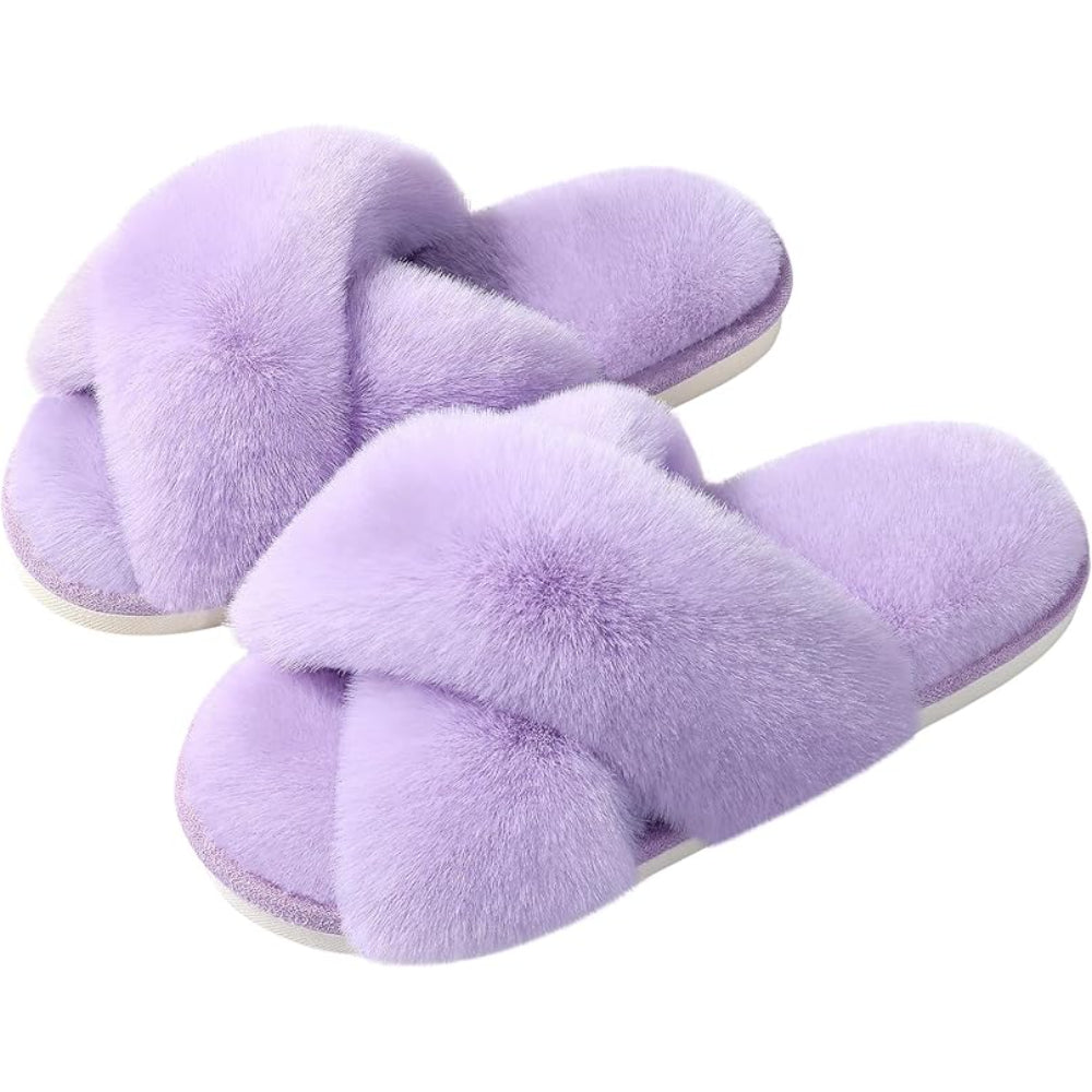 Fuzzy Cross Band House Slippers With Soft And Supportive For Indoor Wear