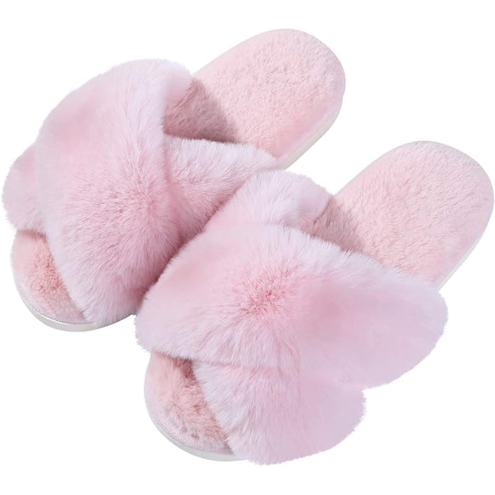 Fuzzy Cross Band House Slippers With Soft And Supportive For Indoor Wear