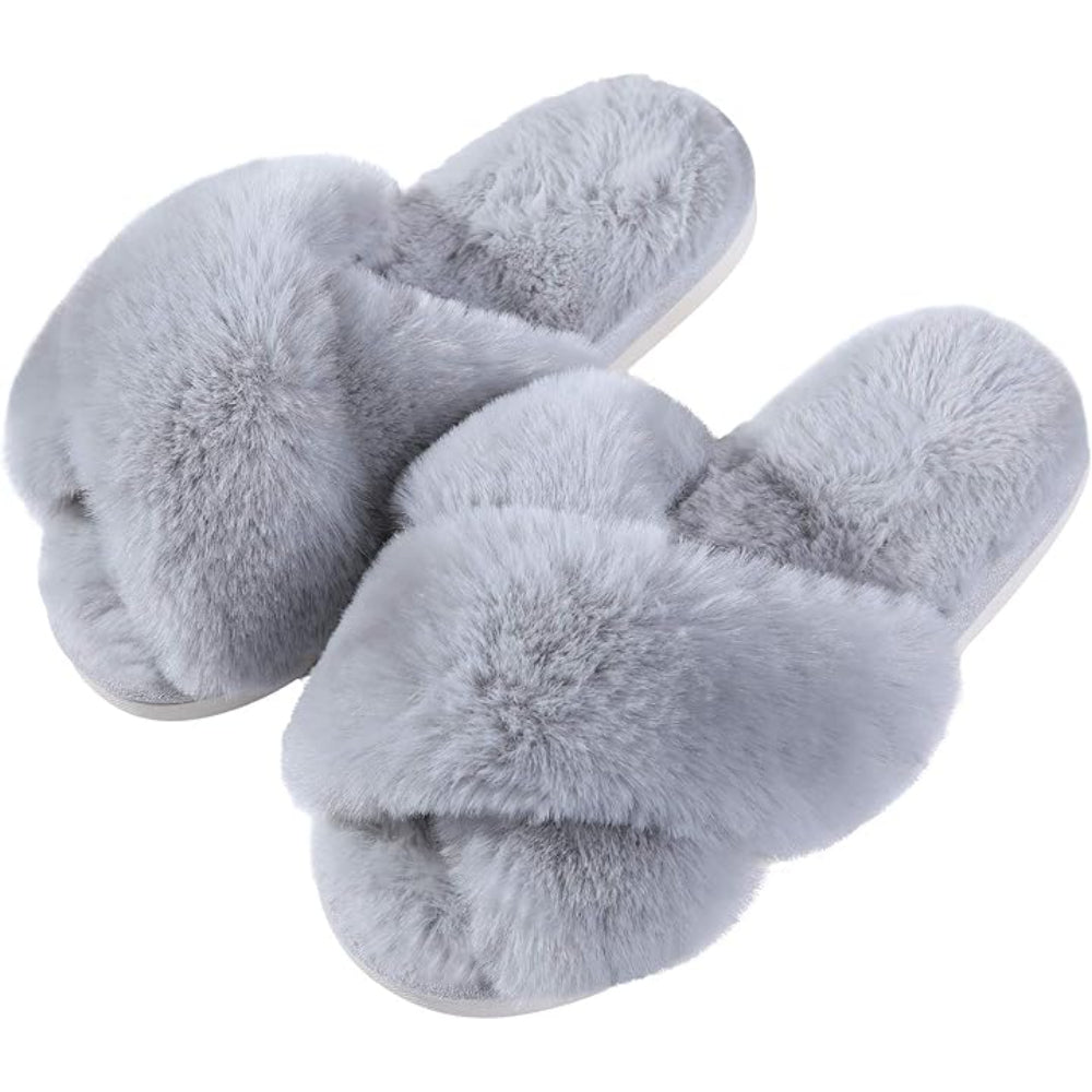 Fuzzy Cross Band House Slippers With Soft And Supportive For Indoor Wear