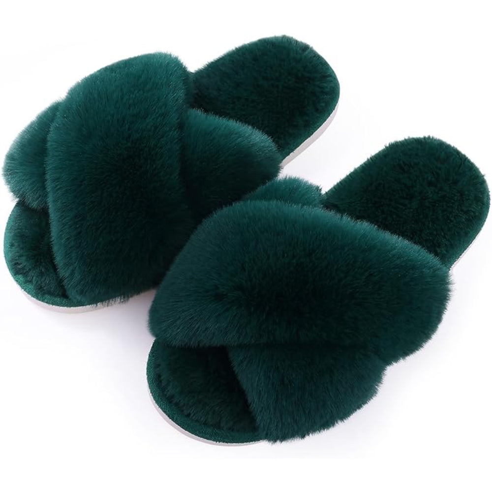 Fuzzy Cross Band House Slippers With Soft And Supportive For Indoor Wear