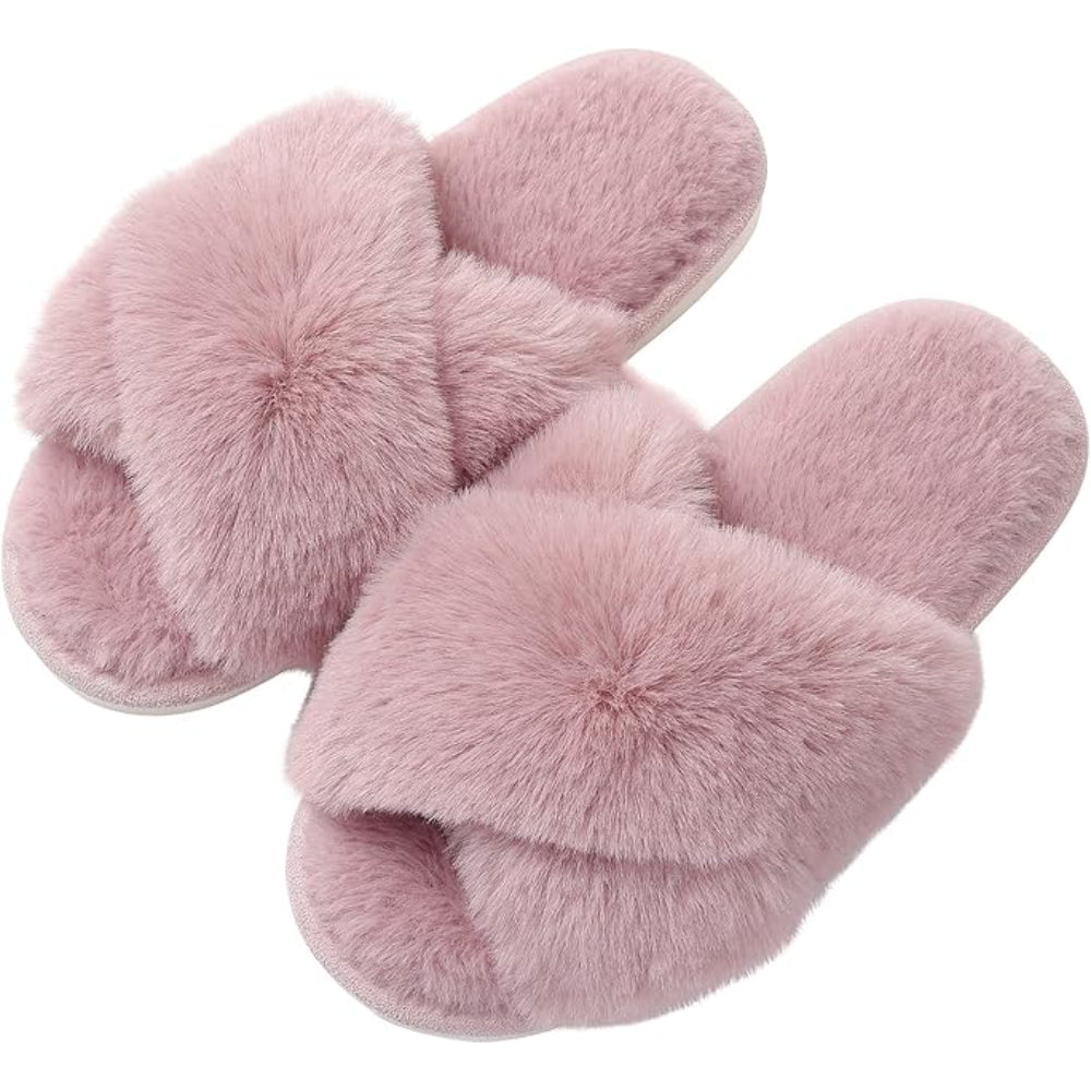 Fuzzy Cross Band House Slippers With Soft And Supportive For Indoor Wear