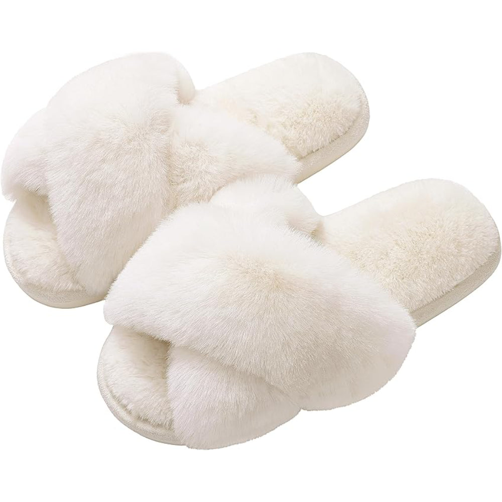 Fuzzy Cross Band House Slippers With Soft And Supportive For Indoor Wear
