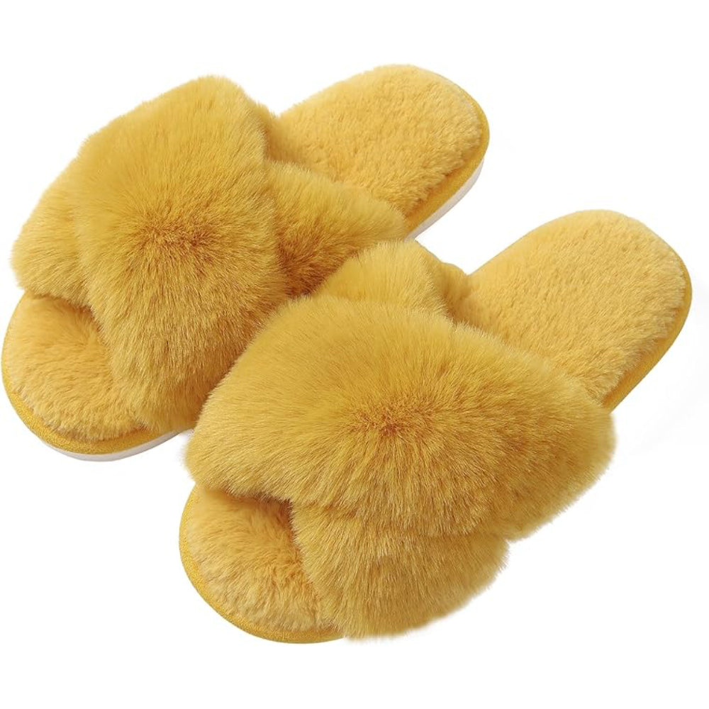 Fuzzy Cross Band House Slippers With Soft And Supportive For Indoor Wear