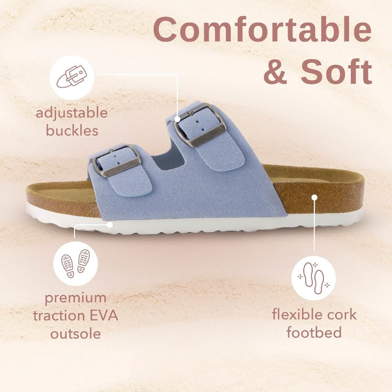 Double-Strap Adjustable Cork Footbed Sandals With EVA Outsole