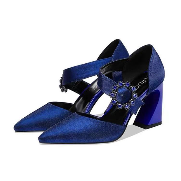 Women Silk Pointed Toe Heels