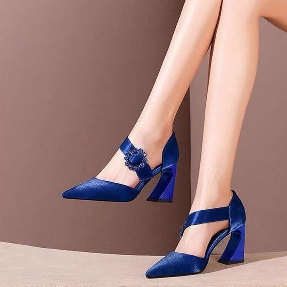 Women Silk Pointed Toe Heels