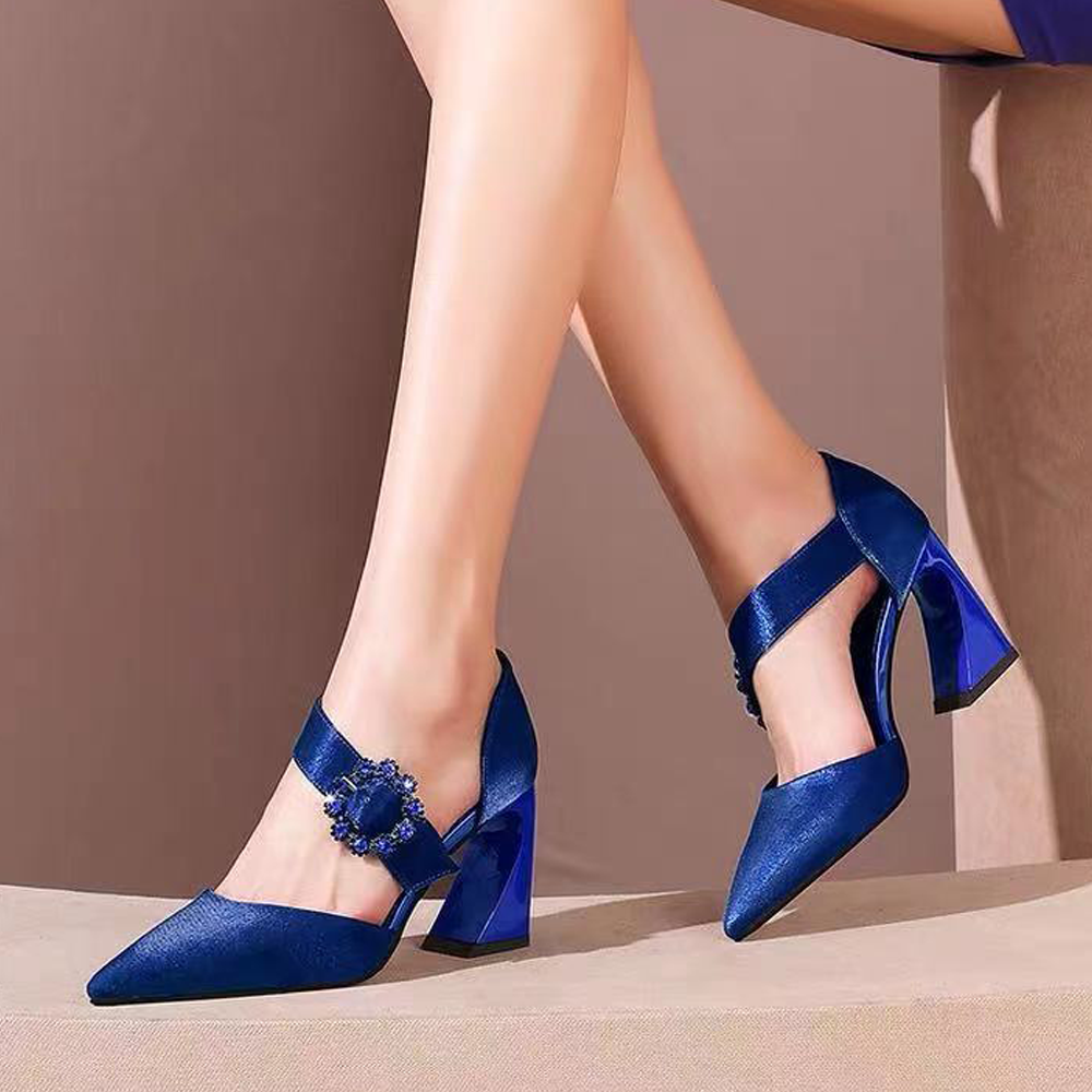 Women Silk Pointed Toe Heels