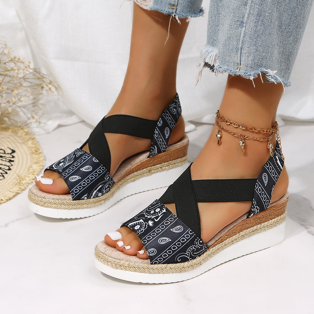 Printing Design Platform Wedge Sandals