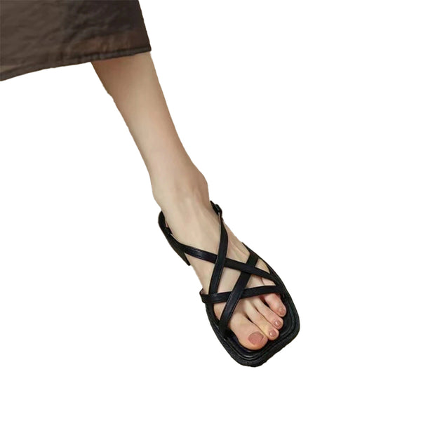 French Retro Cross Strap Open-Toe Sandals