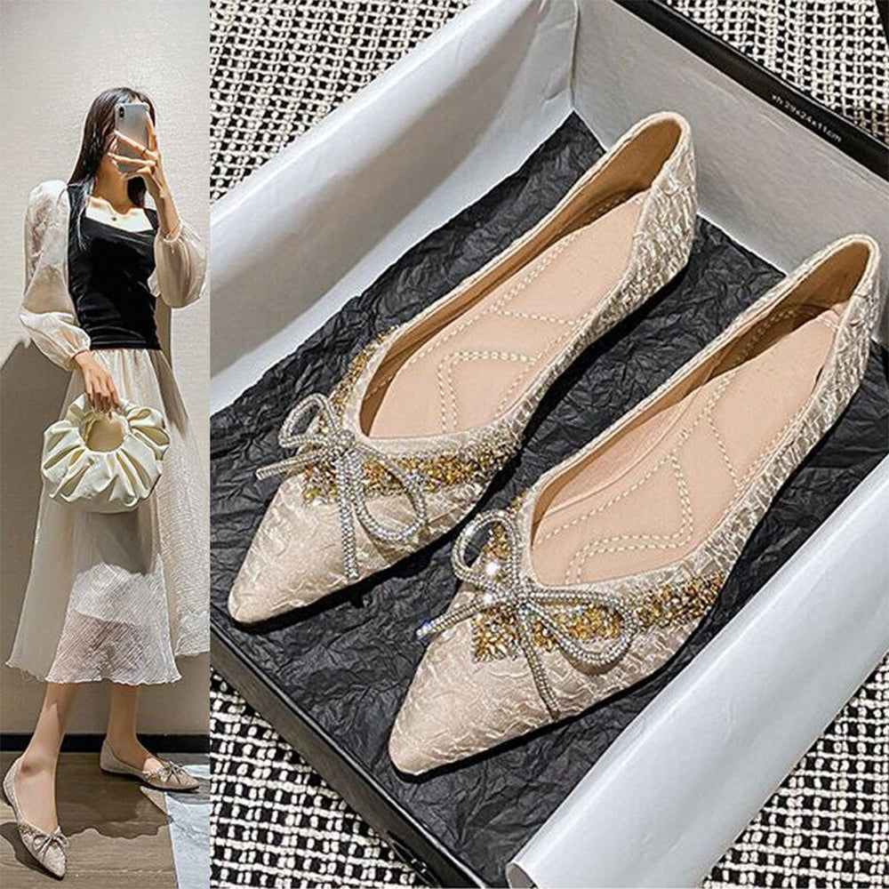 Beads Bow-Knot Ballet Flats