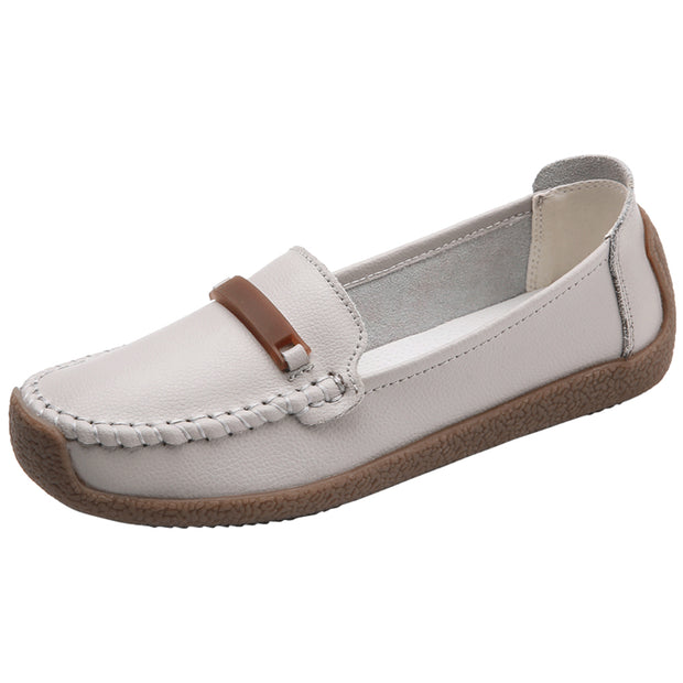 Leather Shoes Woman Slip On