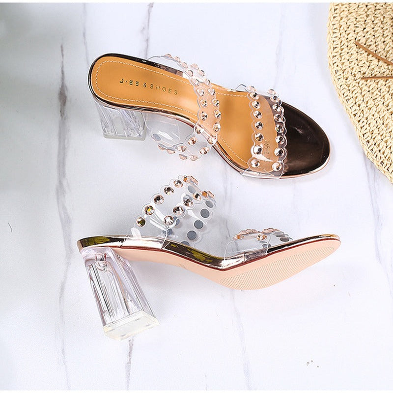 Transparent Fashion Square Heel Slippers