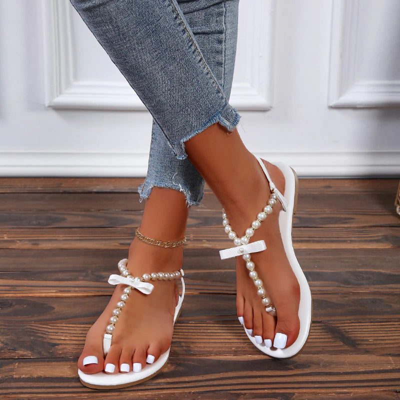 Pearl String Bead Flat Sandals