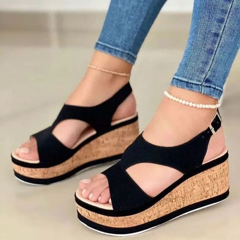 Summer Lady Sexy Elegant Thick Bottom Wedge Peep Toe Sandals