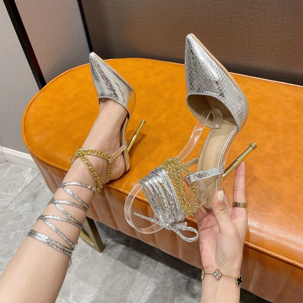 Toe Sandals Fashion Cross-Tied Thin High Heels