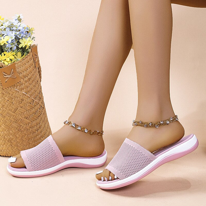 Knitting Beach Wedge Ladies Sandals Slip on Thick Bottom Retro Slippers