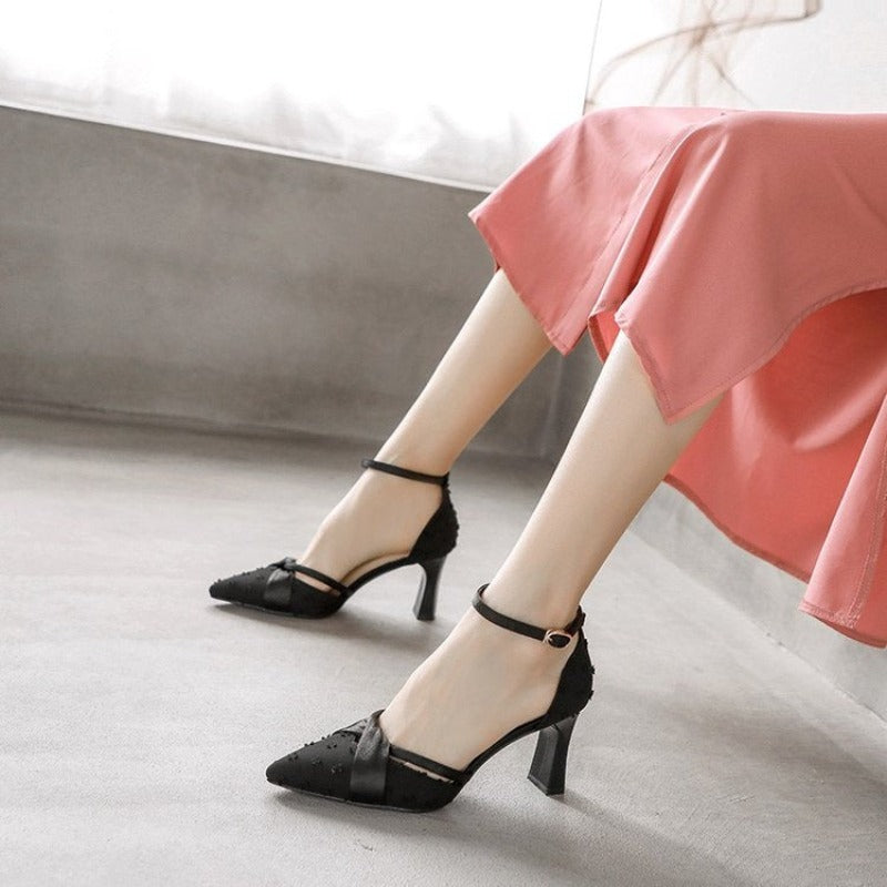 Toe Buckle Strap Thin Heels