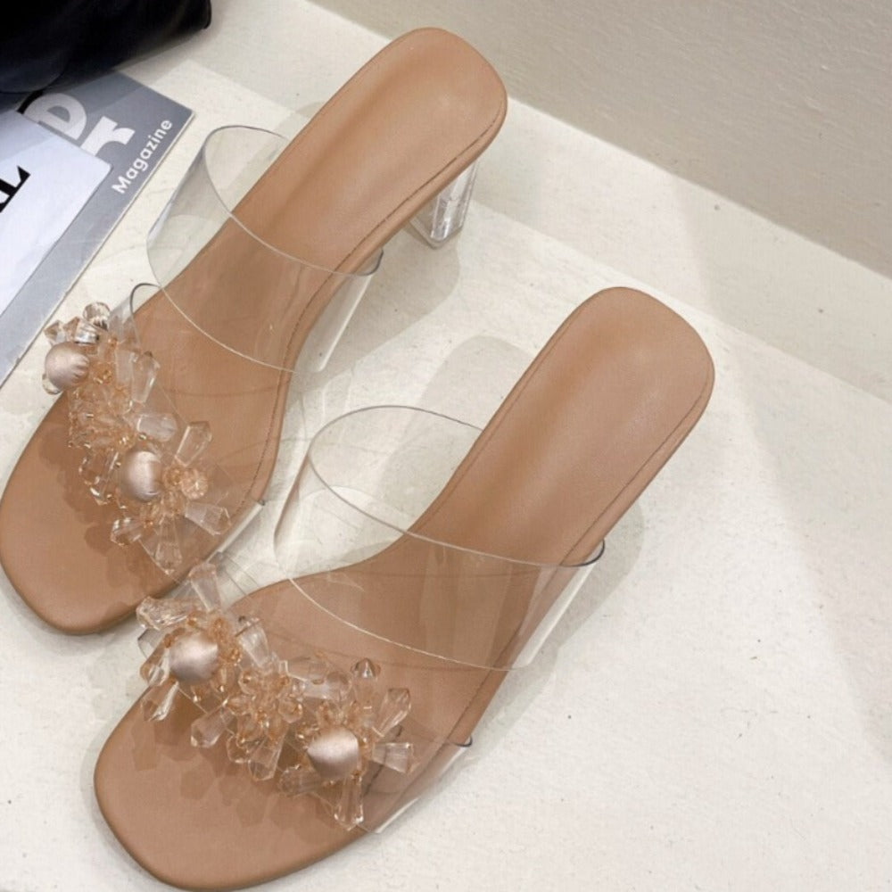 Fashion Transparent Flower High Heels