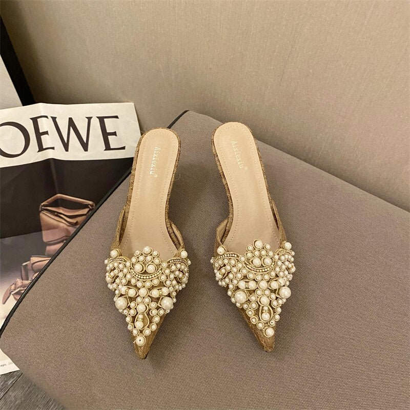 Elegant String Bead Crystal High Heels For Women