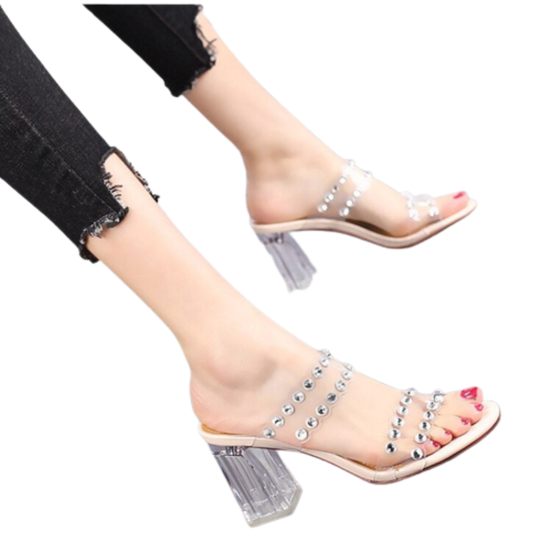 Transparent Fashion Square Heel Slippers