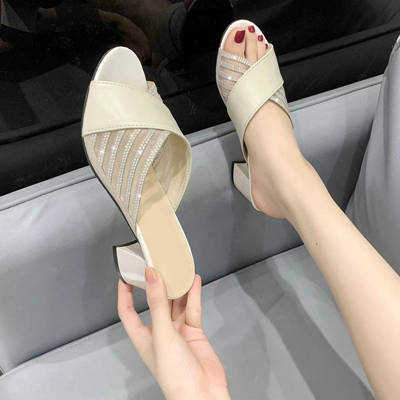 Slip-On Large Root Heeled Sandals