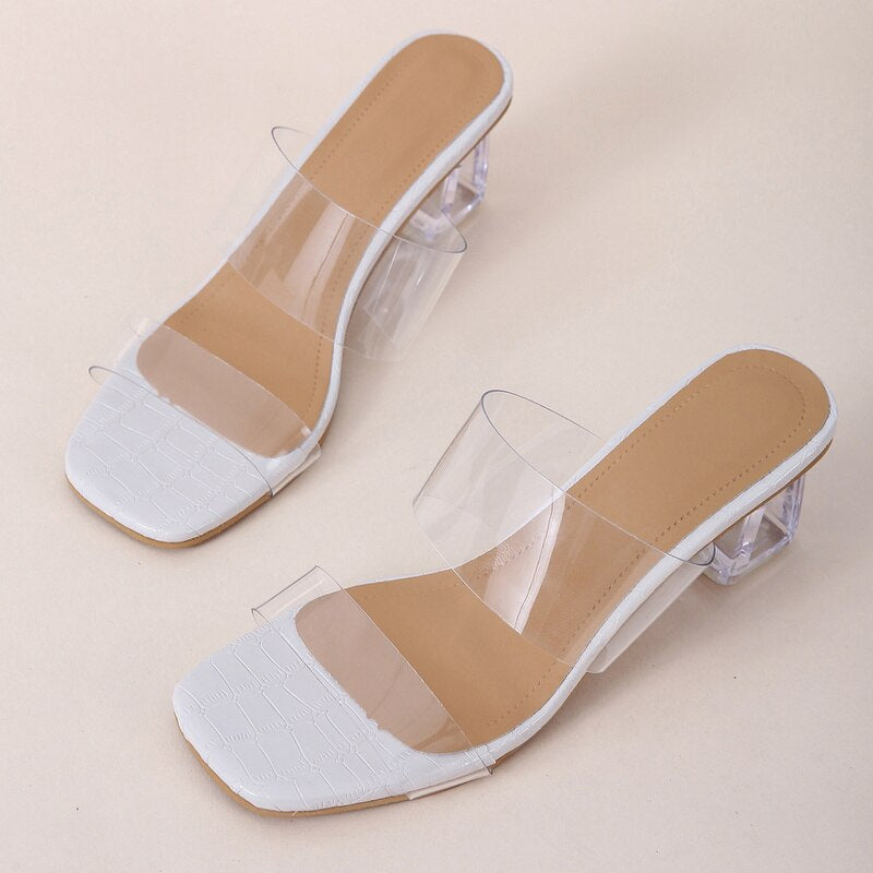 Summer Ladies' Slippers Transparent High Heels Clear Crystal Slides