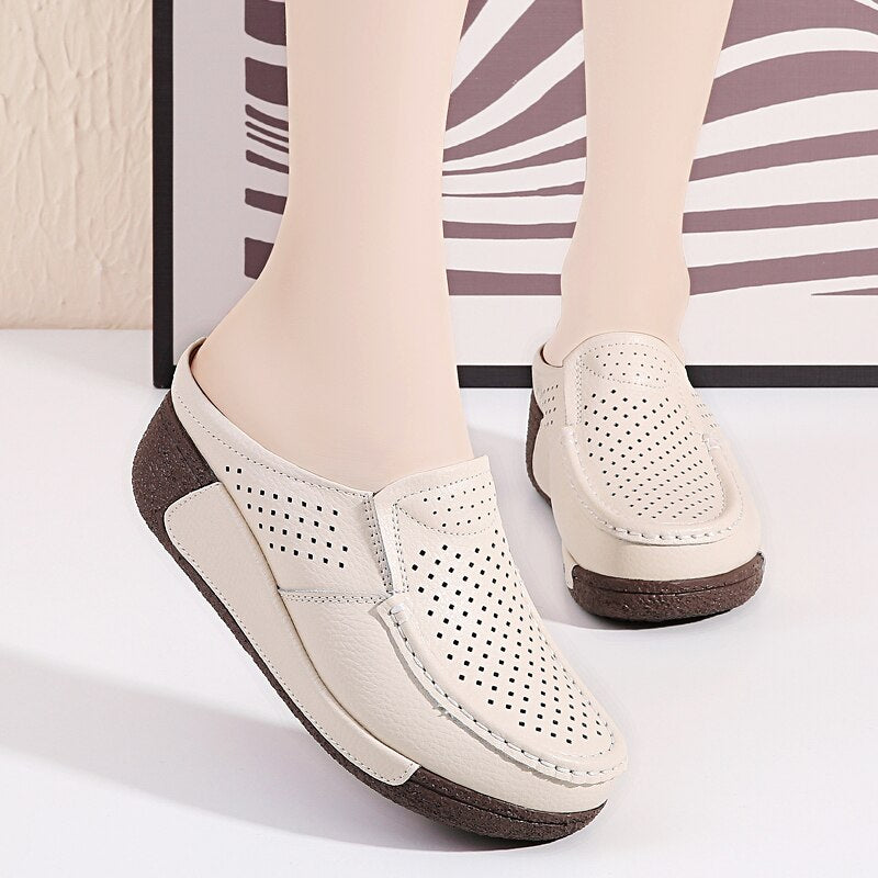 Moccasins Women Leather Perforated Flat