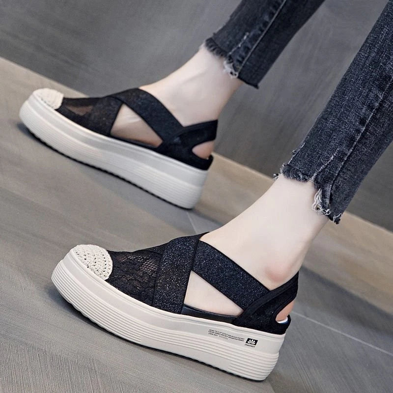 Mesh Elastic Bandage Casual Platform Summer Sandal