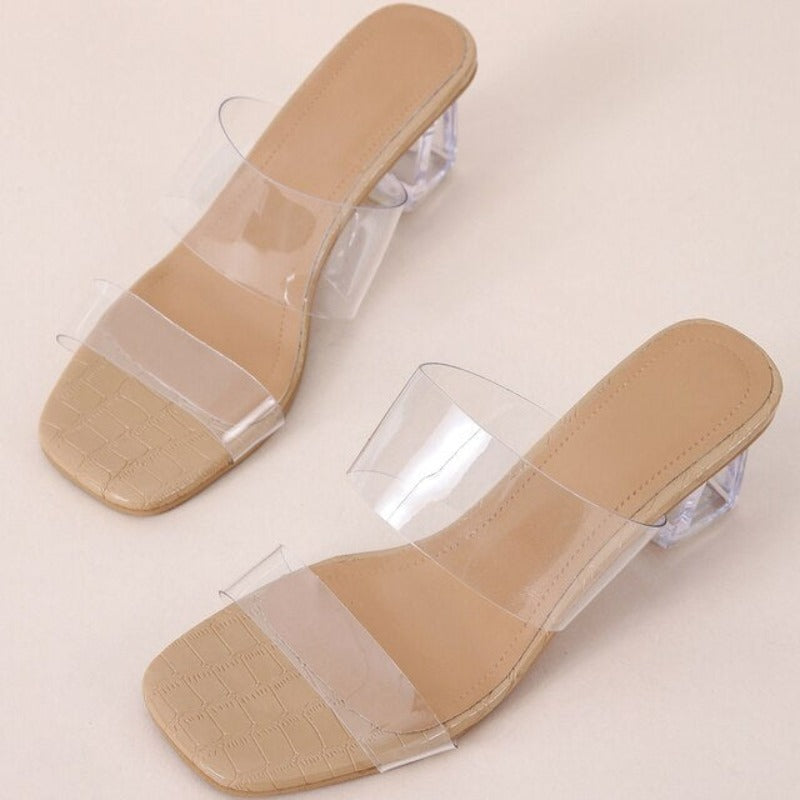 Summer Ladies' Slippers Transparent High Heels Clear Crystal Slides