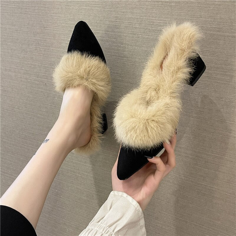 Shallow Mouth Comfortable High-Heeled Slippers