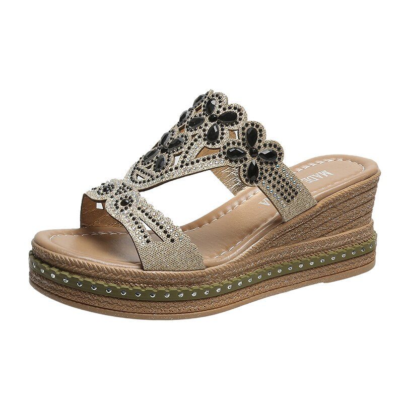 Fashion Ladies Boho Summer Crystal Slipper