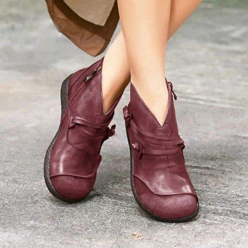 Side Zipper Comfortable Flat Heel Boots