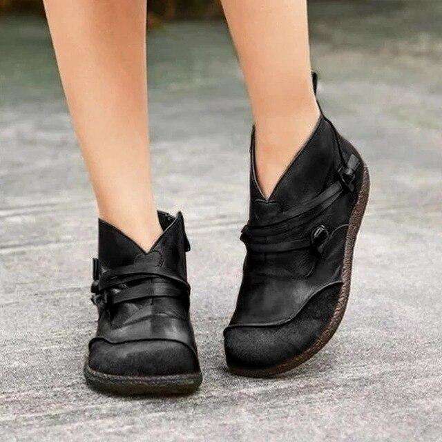 Side Zipper Comfortable Flat Heel Boots