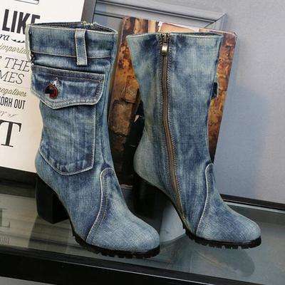 Canvas Cowboy Style High Heels Boots