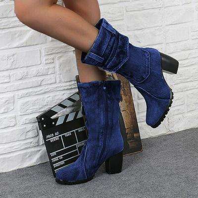 Canvas Cowboy Style High Heels Boots