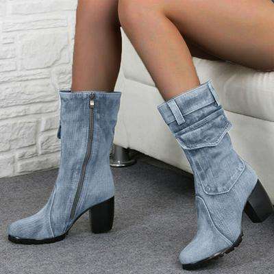 Canvas Cowboy Style High Heels Boots