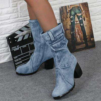 Canvas Cowboy Style High Heels Boots