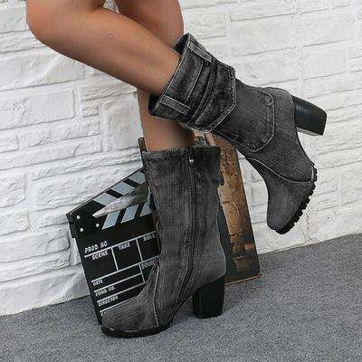 Canvas Cowboy Style High Heels Boots