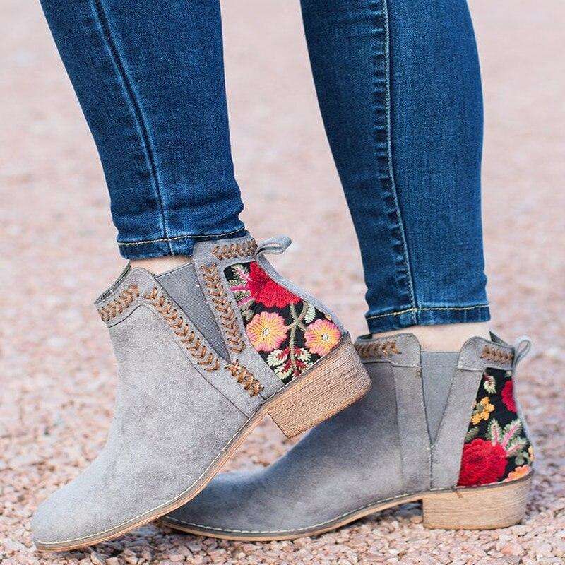 Ankle Autumn Embroider Woman Boots