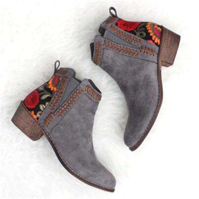 Ankle Autumn Embroider Woman Boots