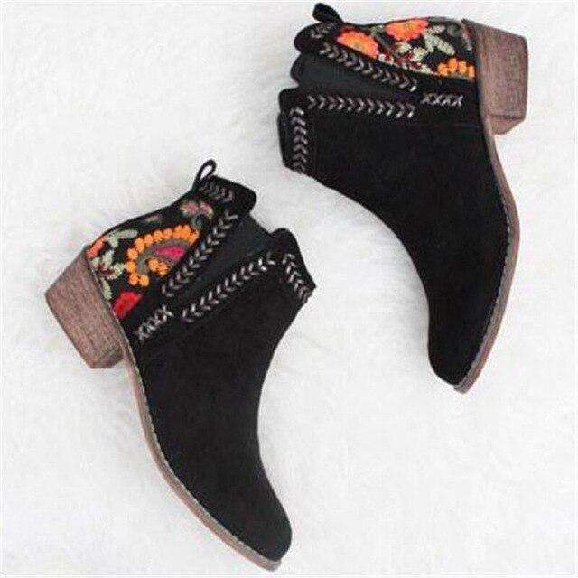 Ankle Autumn Embroider Woman Boots