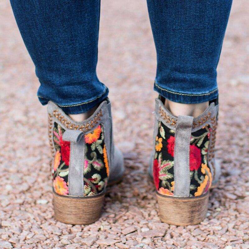 Ankle Autumn Embroider Woman Boots