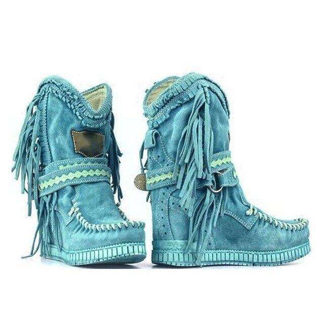 Buckle Strap Boots Tassel Style