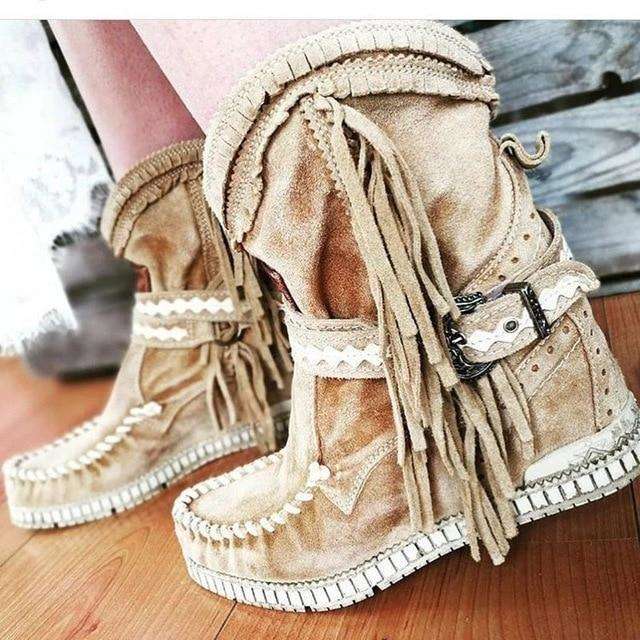 Buckle Strap Boots Tassel Style