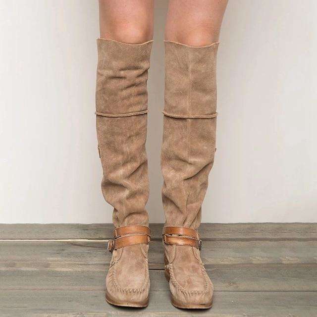 Low Heel - Over The Knee Tassel Boots