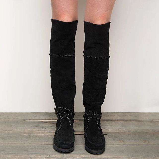 Low Heel - Over The Knee Tassel Boots