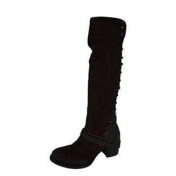 Casual Solid Color Chunky Square Heel Boots