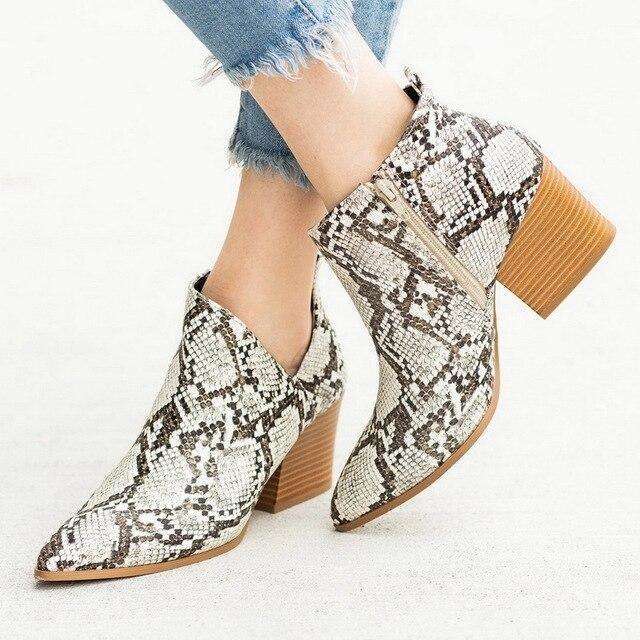 Soft Cow Leather Snake Print Boots